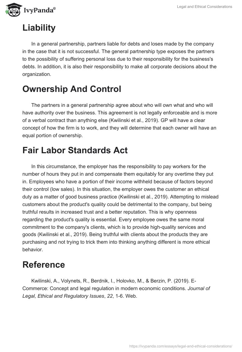 Legal and Ethical Considerations 550 Words Essay Example