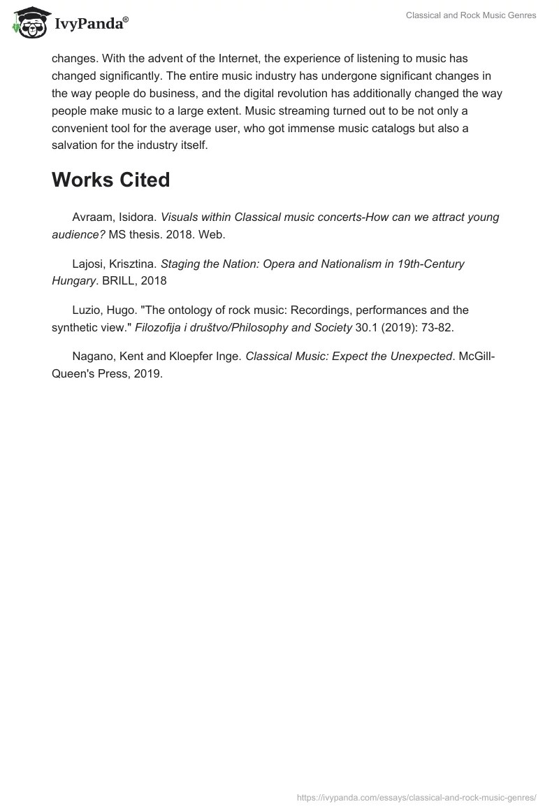 Classical and Rock Music Genres 1000 Words Essay Example