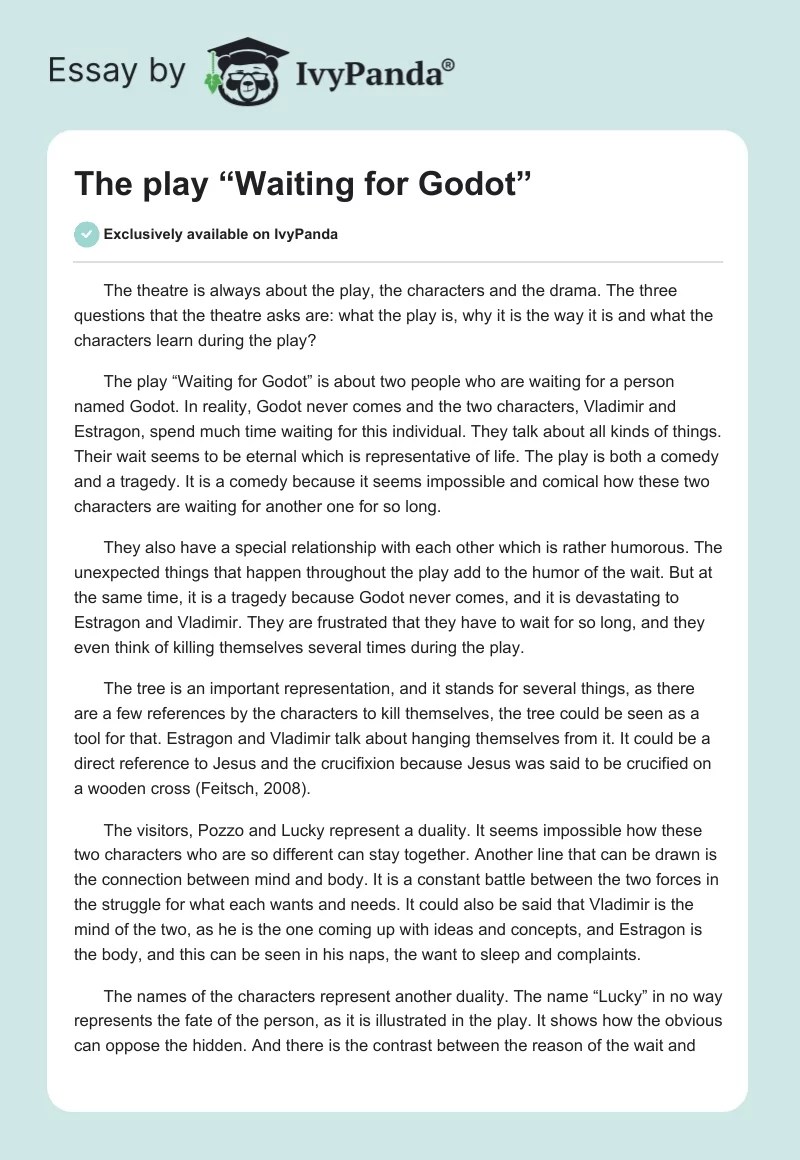 The play "Waiting for Godot" 565 Words Essay Example