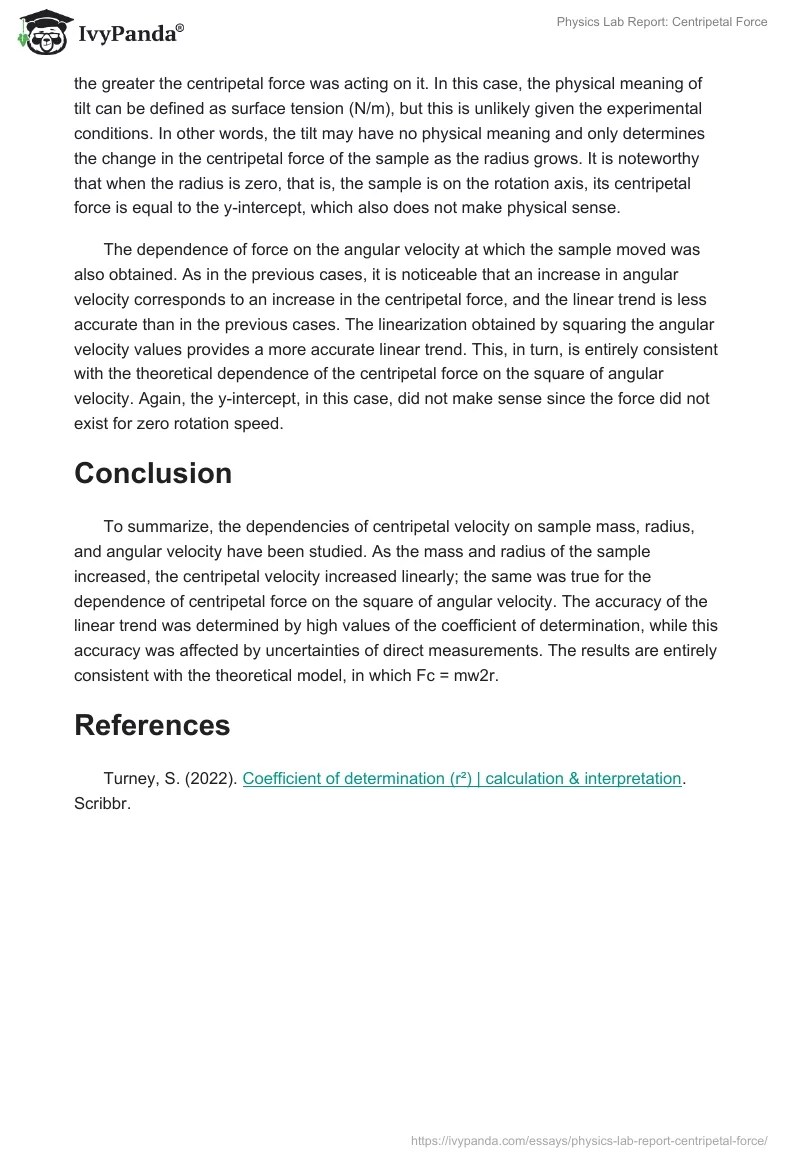 Physics Lab Report Centripetal Force 630 Words Report Example