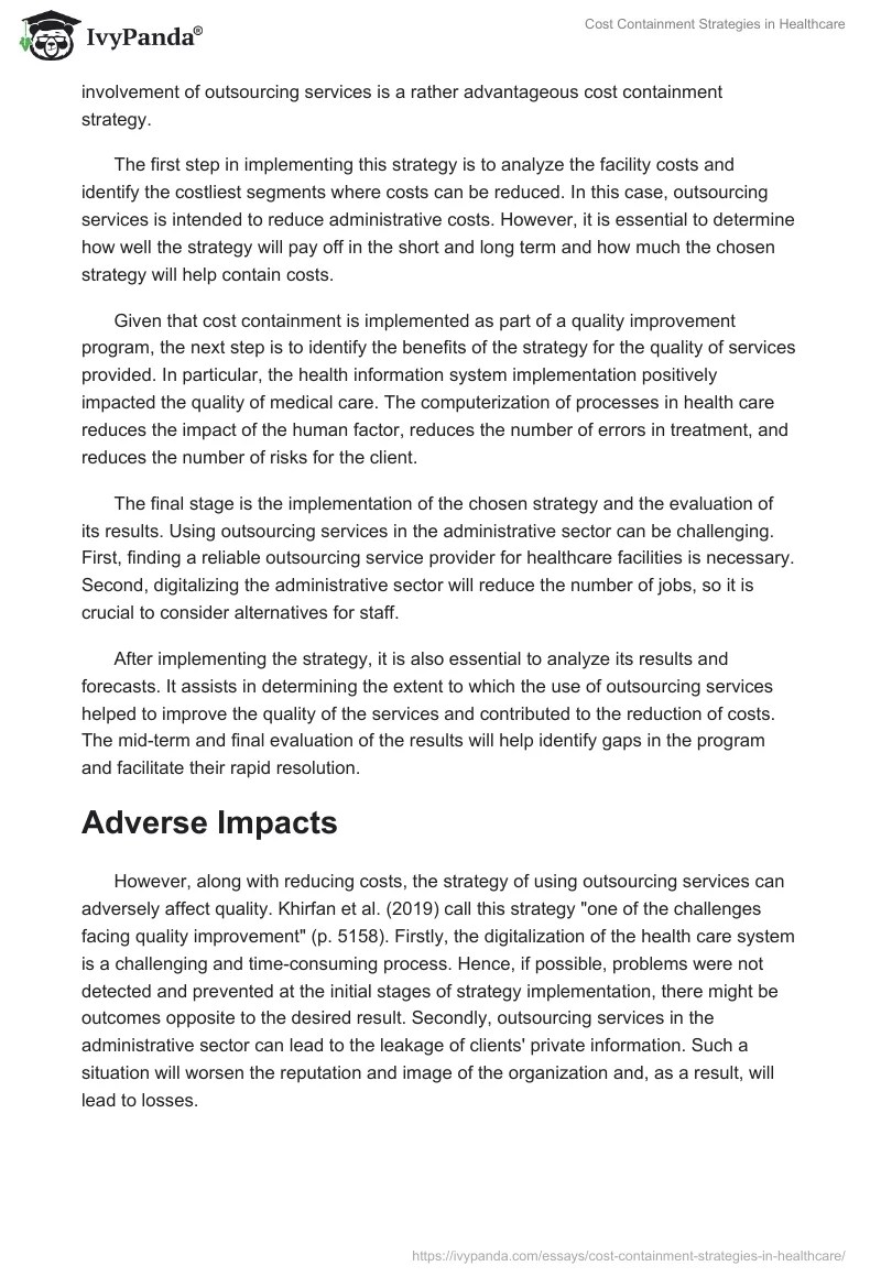Cost Containment Strategies in Healthcare 701 Words Essay Example