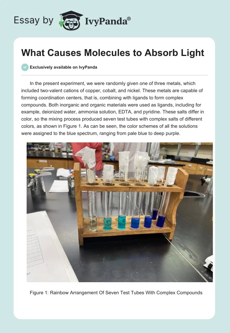 What Causes Molecules to Absorb Light 631 Words Report Example