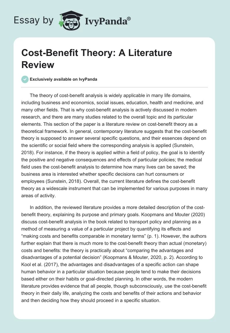 CostBenefit Theory Literature Review Example