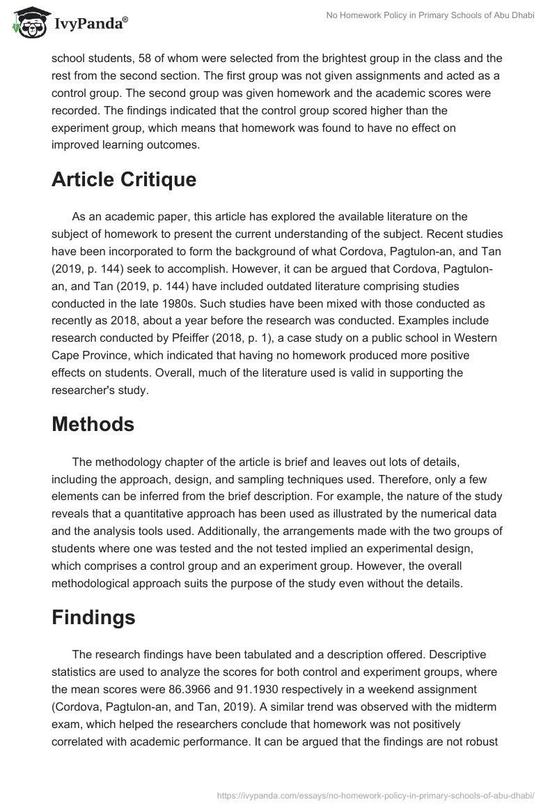 No Homework Policy in Primary Schools of Abu Dhabi 1519 Words