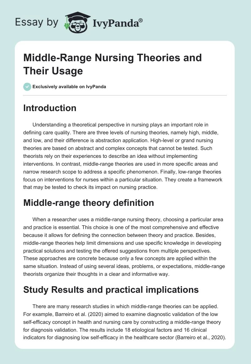 MiddleRange Nursing Theories and Their Usage 320 Words Essay Example