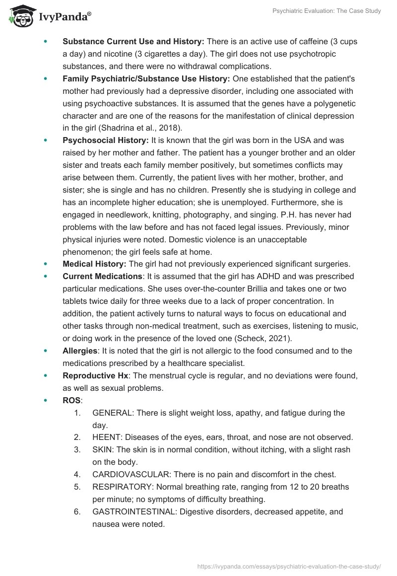 Psychiatric Evaluation The Case Study 1171 Words Essay Example
