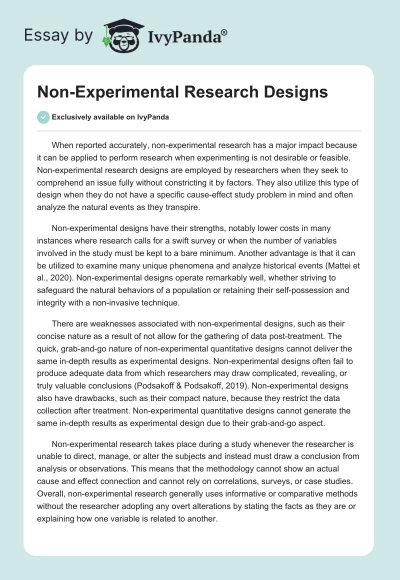 NonExperimental Research Designs 335 Words Research Paper Example