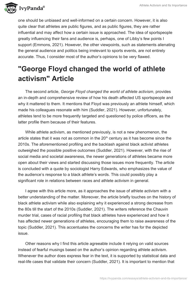 Athlete Activism and Its Importance 1428 Words Essay Example
