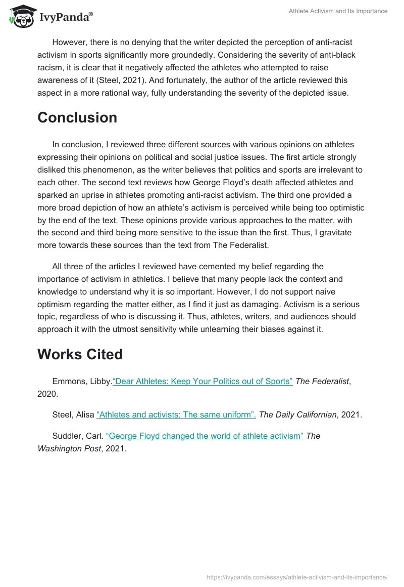 Athlete Activism and Its Importance 1428 Words Essay Example