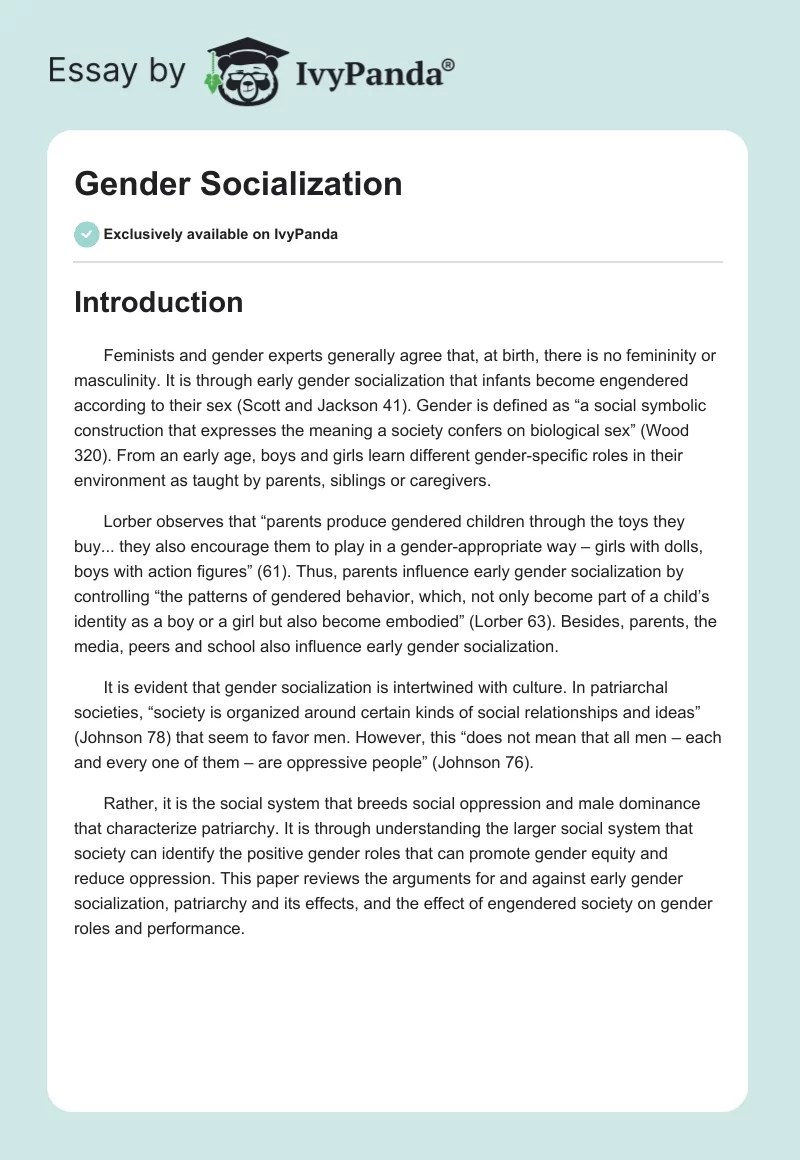 Gender Socialization 2291 Words Essay Example