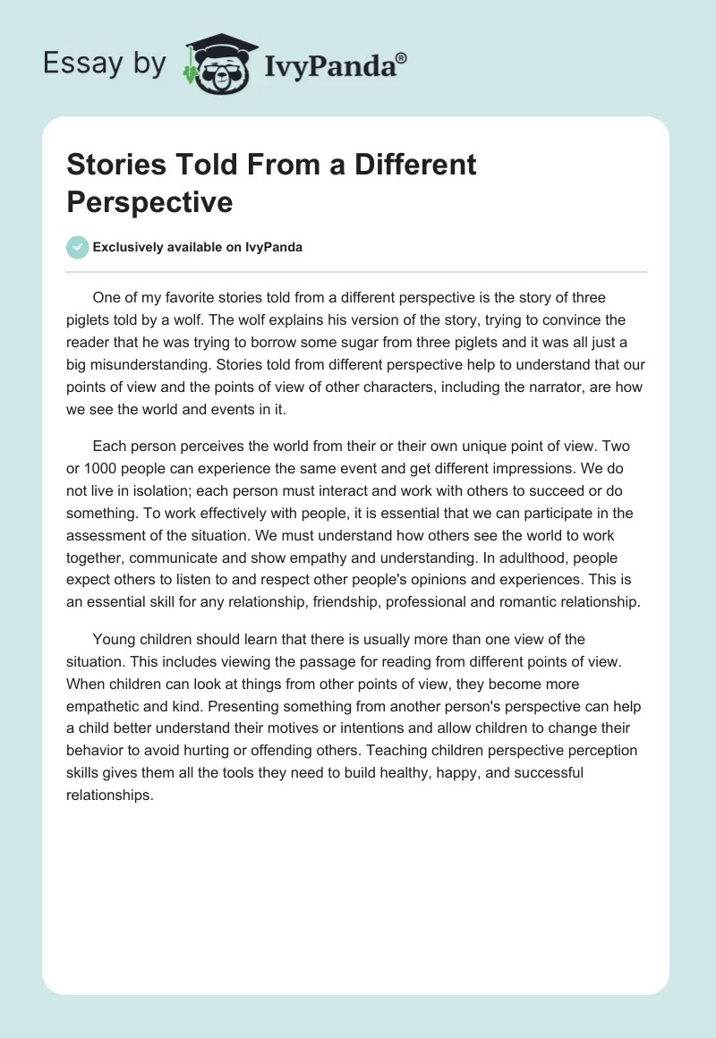 Stories Told From a Different Perspective 287 Words Essay Example