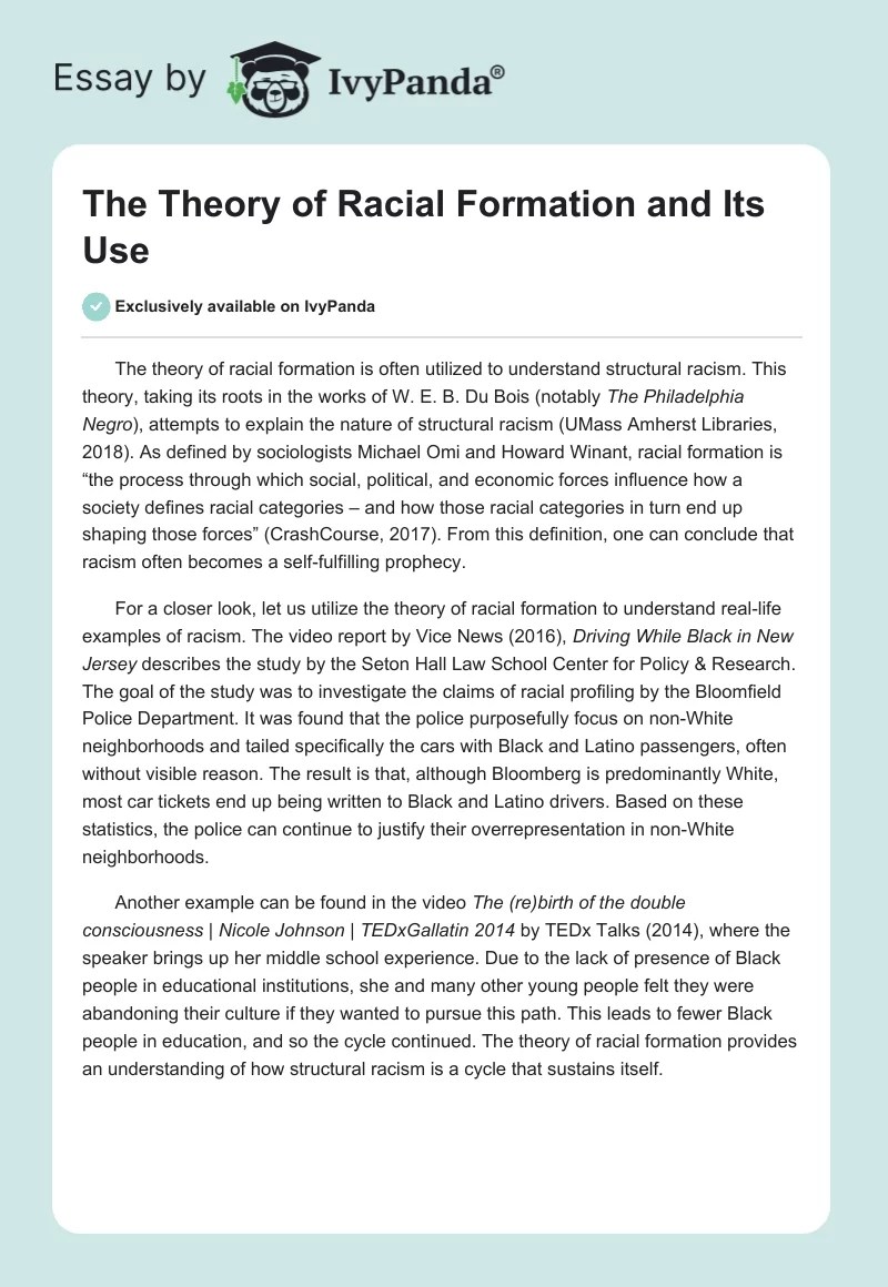 The Theory of Racial Formation and Its Use 317 Words Critical