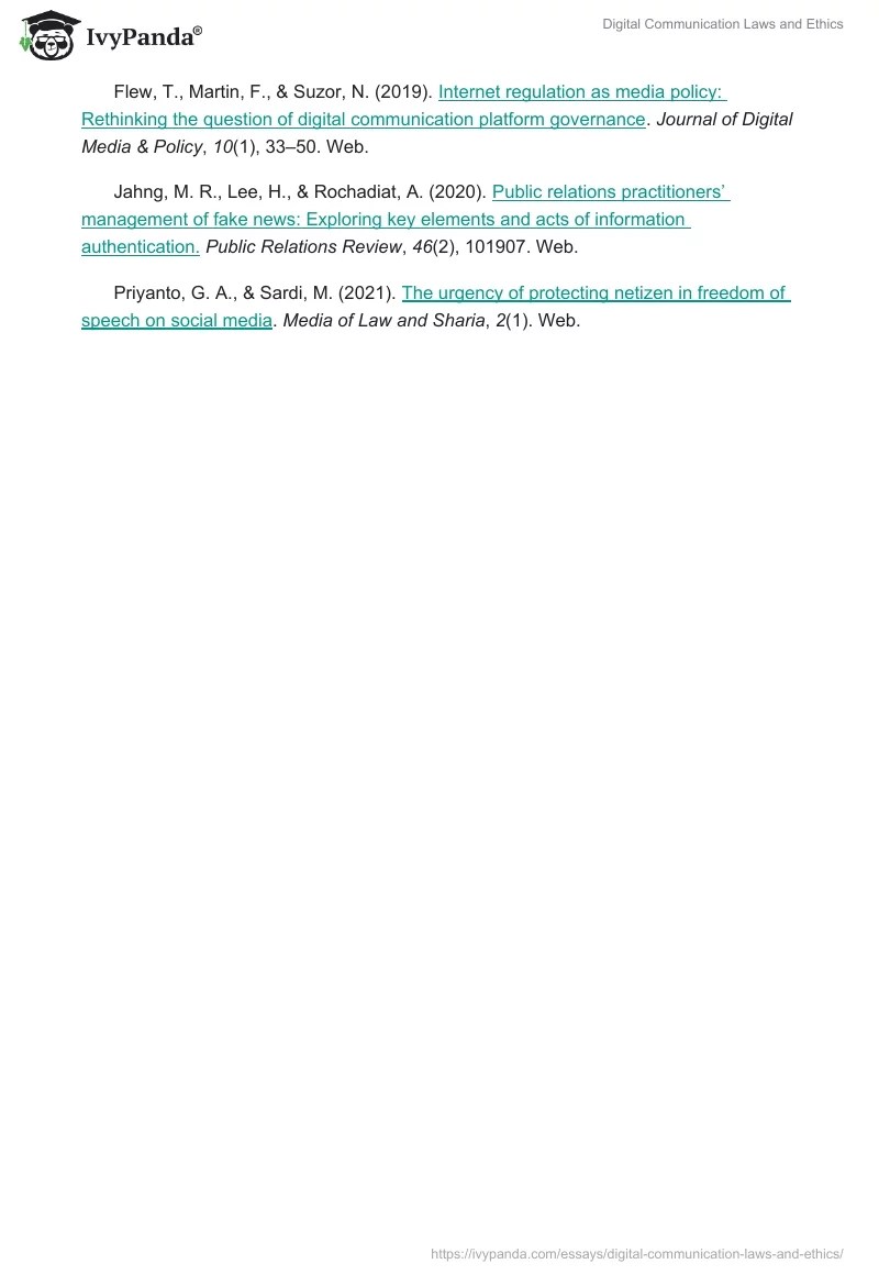 Digital Communication Laws and Ethics 603 Words Essay Example