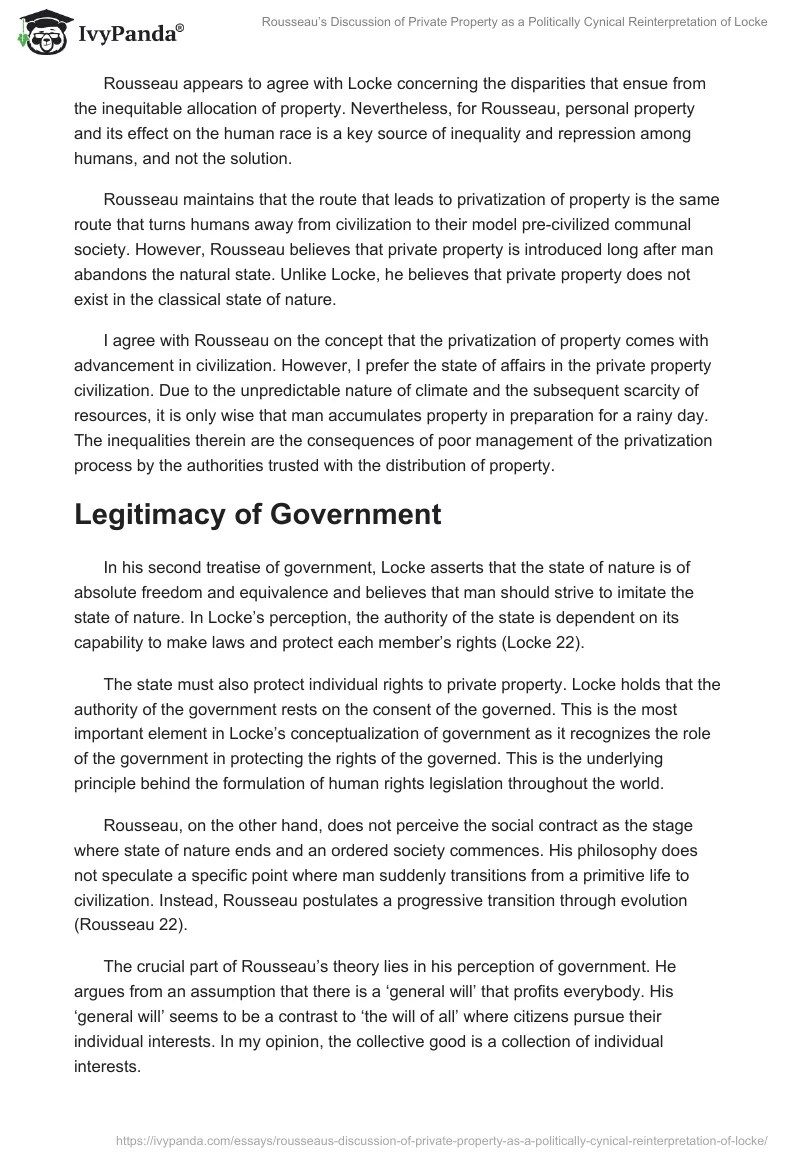 Rousseau's Discussion of Private Property as a Politically Cynical Reinterpretation of Locke