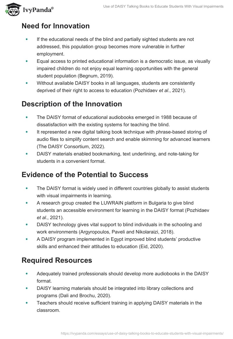 Use of DAISY Talking Books to Educate Students With Visual Impairments