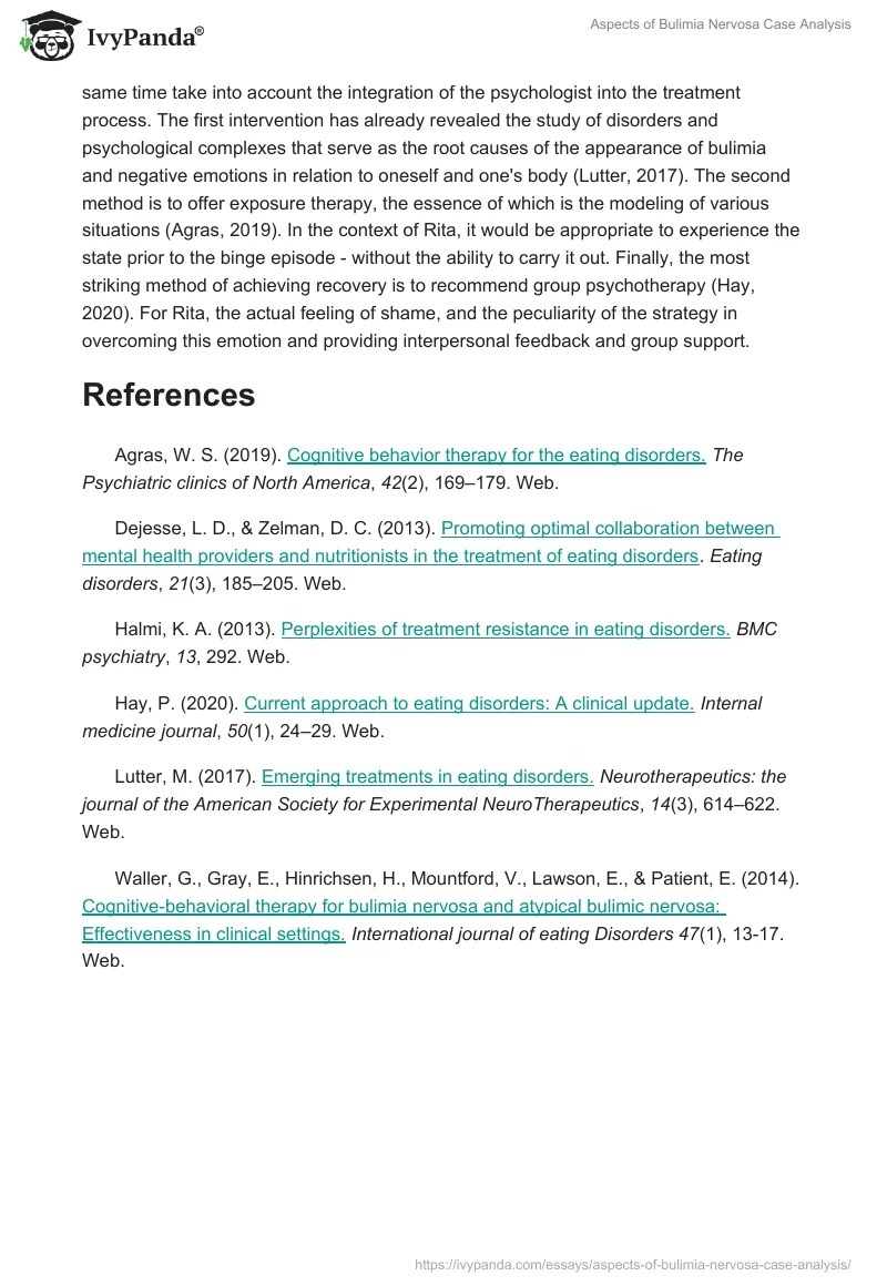 Aspects of Bulimia Nervosa Case Analysis 1222 Words Essay Example