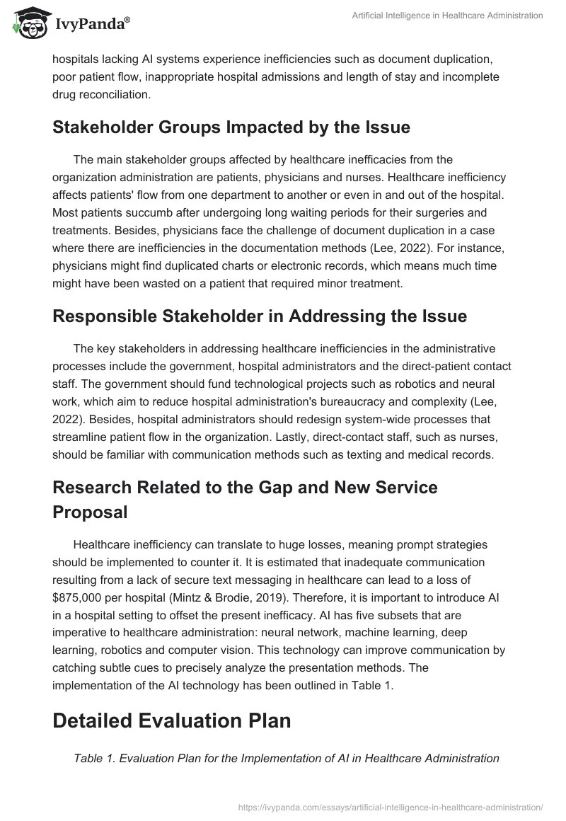 Artificial Intelligence in Health Administration 649 Words Essay