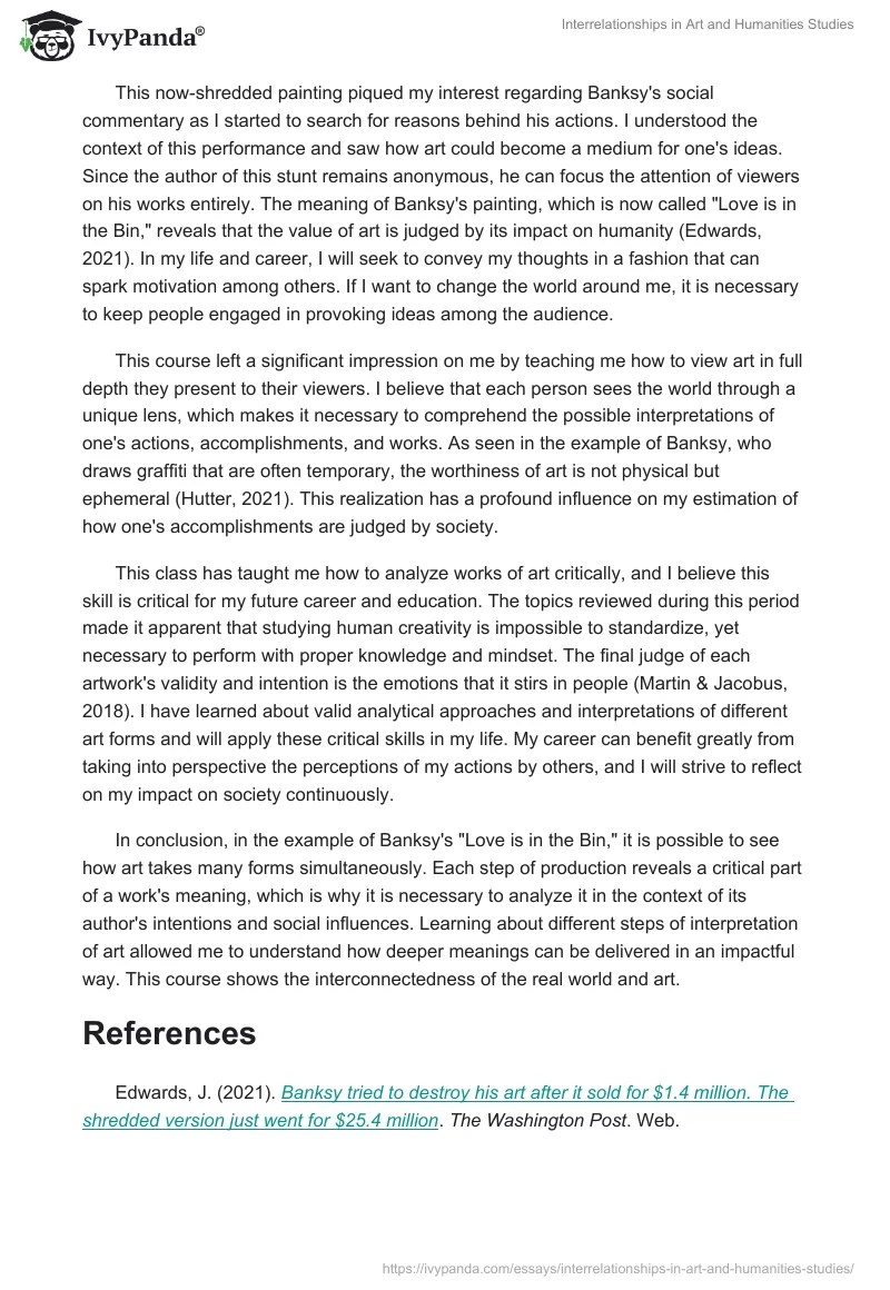 Interrelationships in Art and Humanities Studies 564 Words Essay