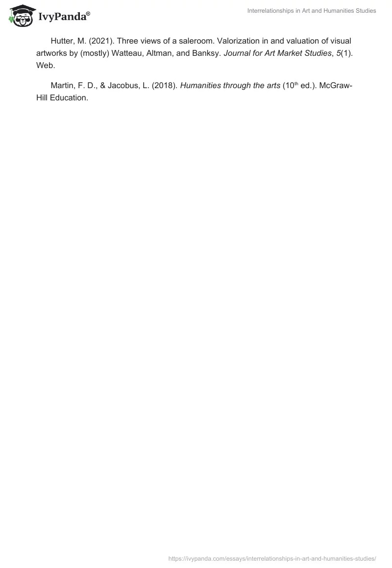 Interrelationships in Art and Humanities Studies 564 Words Essay