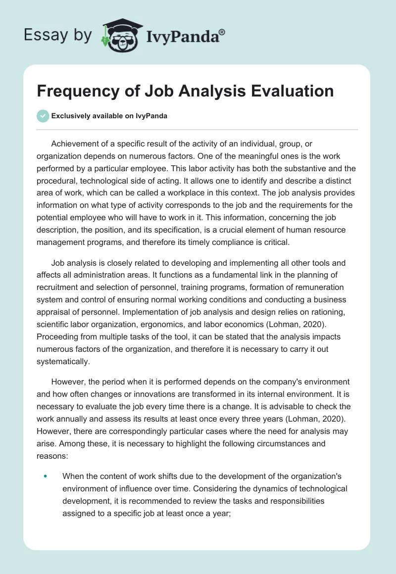 Frequency of Job Analysis Evaluation 625 Words Essay Example
