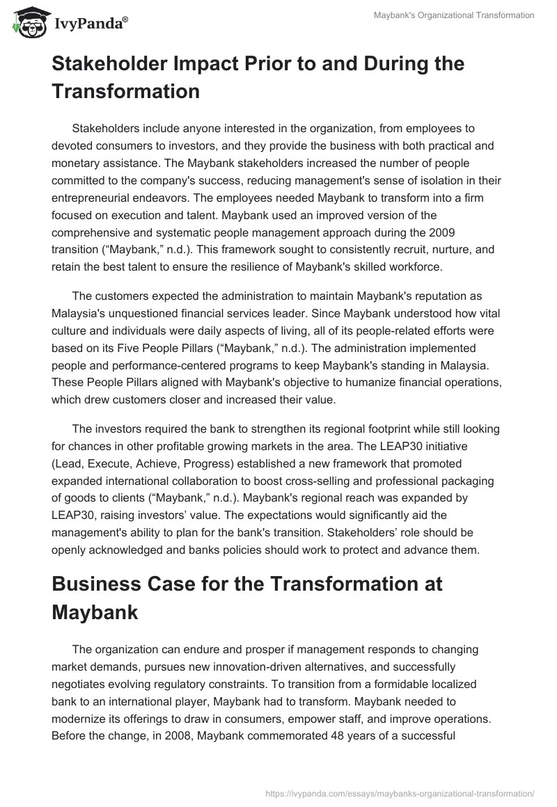 Maybank's Organizational Transformation 834 Words Case Study Example