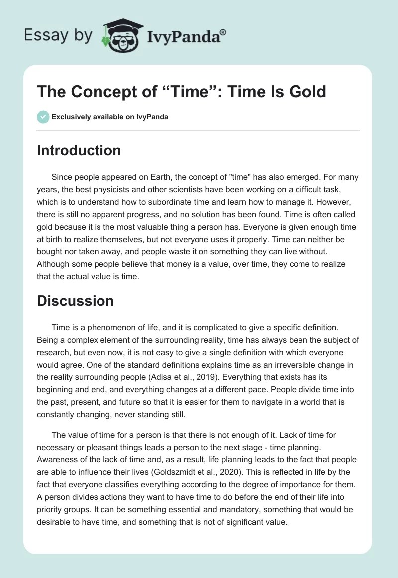 The Concept of "Time" Time Is Gold 866 Words Essay Example
