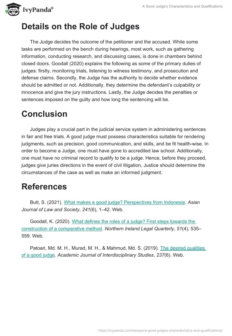 A Good Judge's Characteristics and Qualifications 917 Words Essay