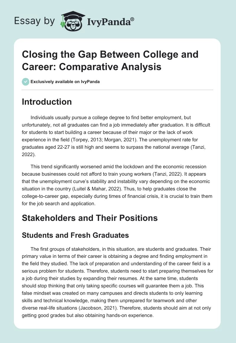 Closing CollegeCareer Gap Comparative Analysis 1210 Words Essay