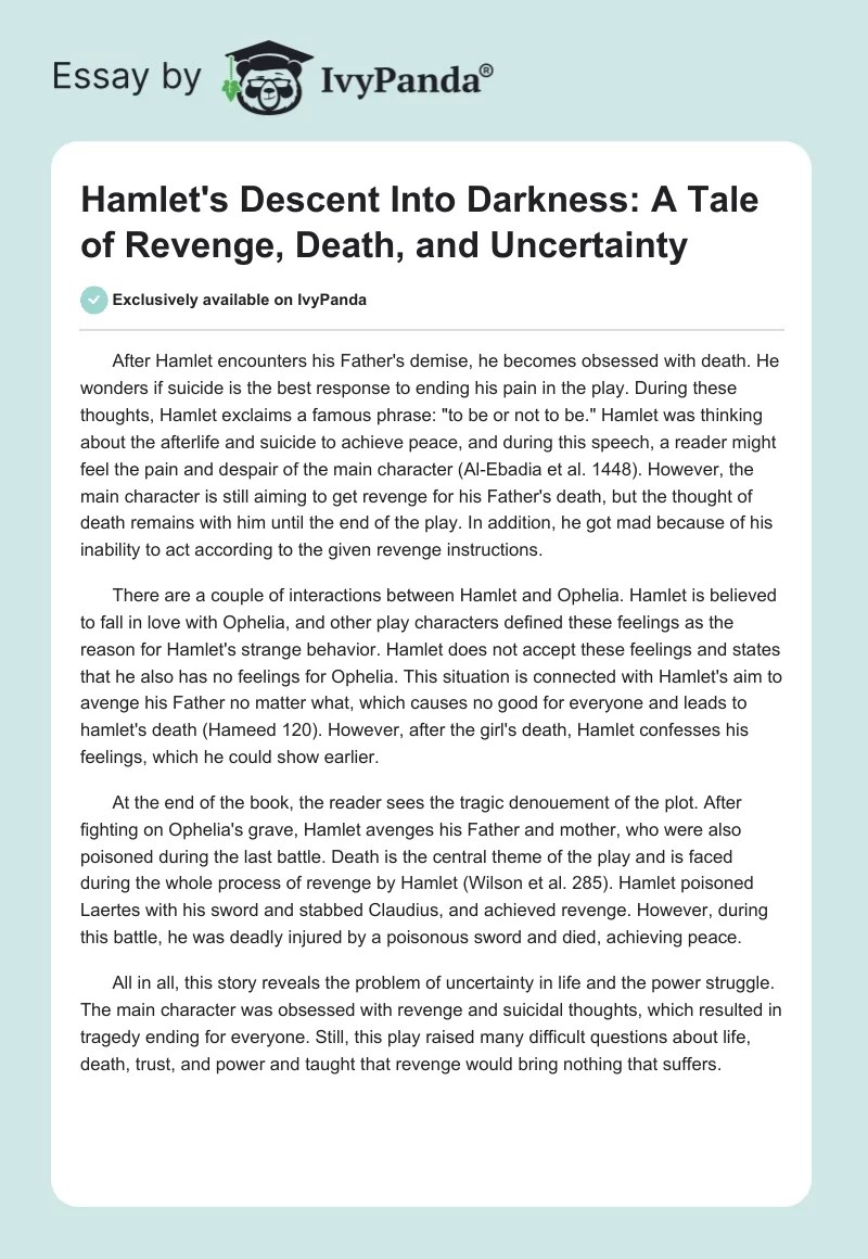 Hamlet's Descent Into Darkness A Tale of Revenge, Death, and