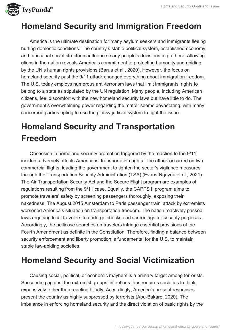 Homeland Security Goals and Issues 784 Words Essay Example