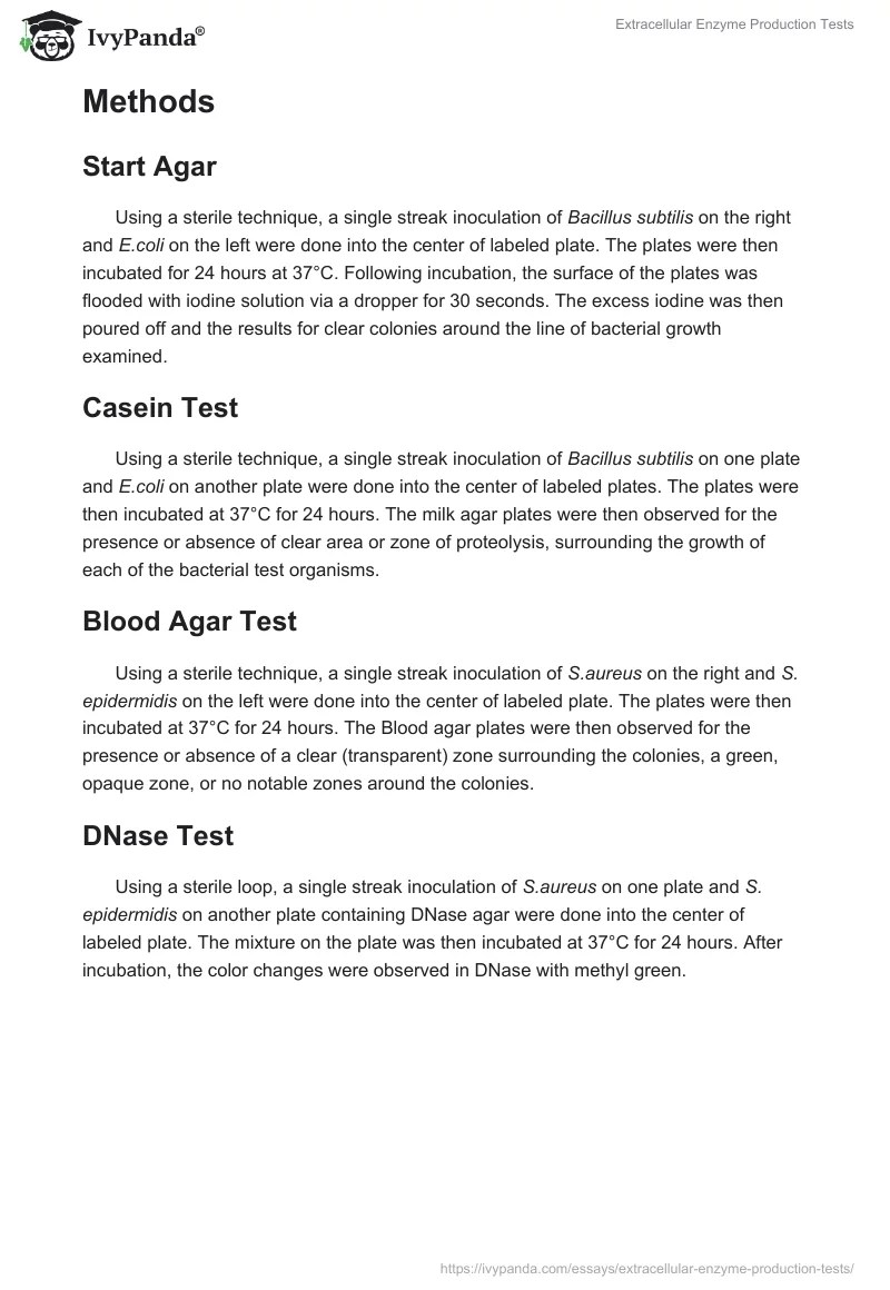 Extracellular Enzyme Production Tests 1178 Words Report Example