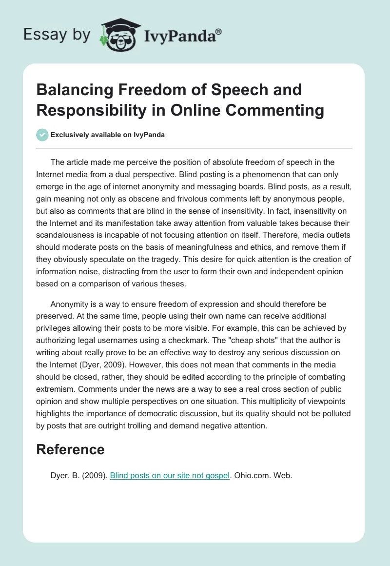 Balancing Freedom of Speech and Responsibility in Online Commenting