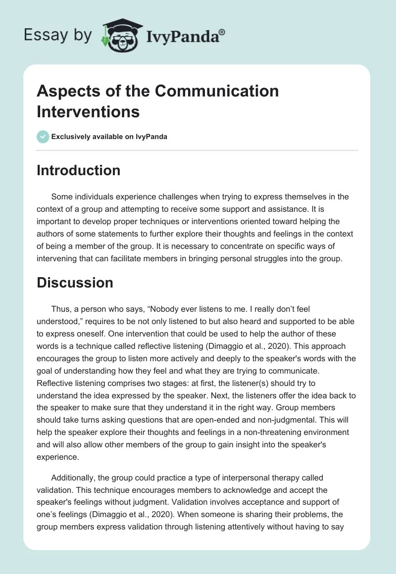 Aspects of the Communication Interventions 596 Words Essay Example