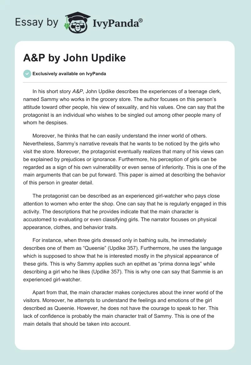 John Updike's A&P A Tale of Rebellion and Conformity Essay Example