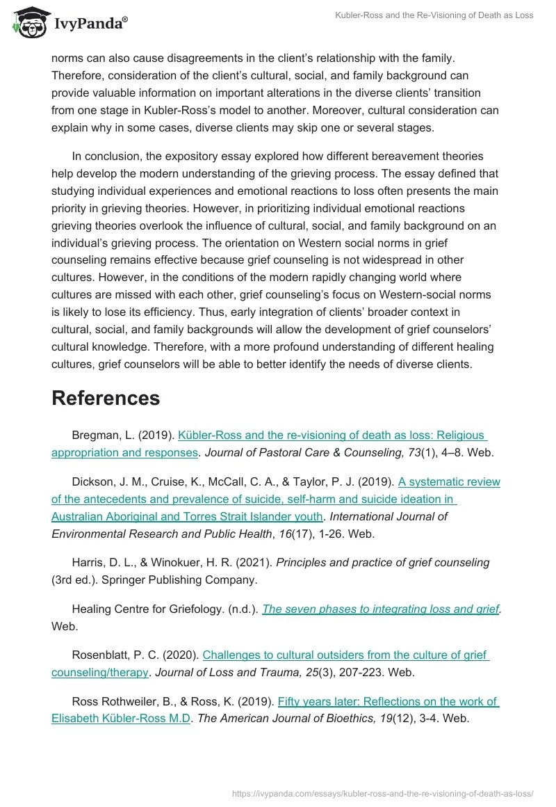 KublerRoss and the ReVisioning of Death as Loss 1532 Words Essay