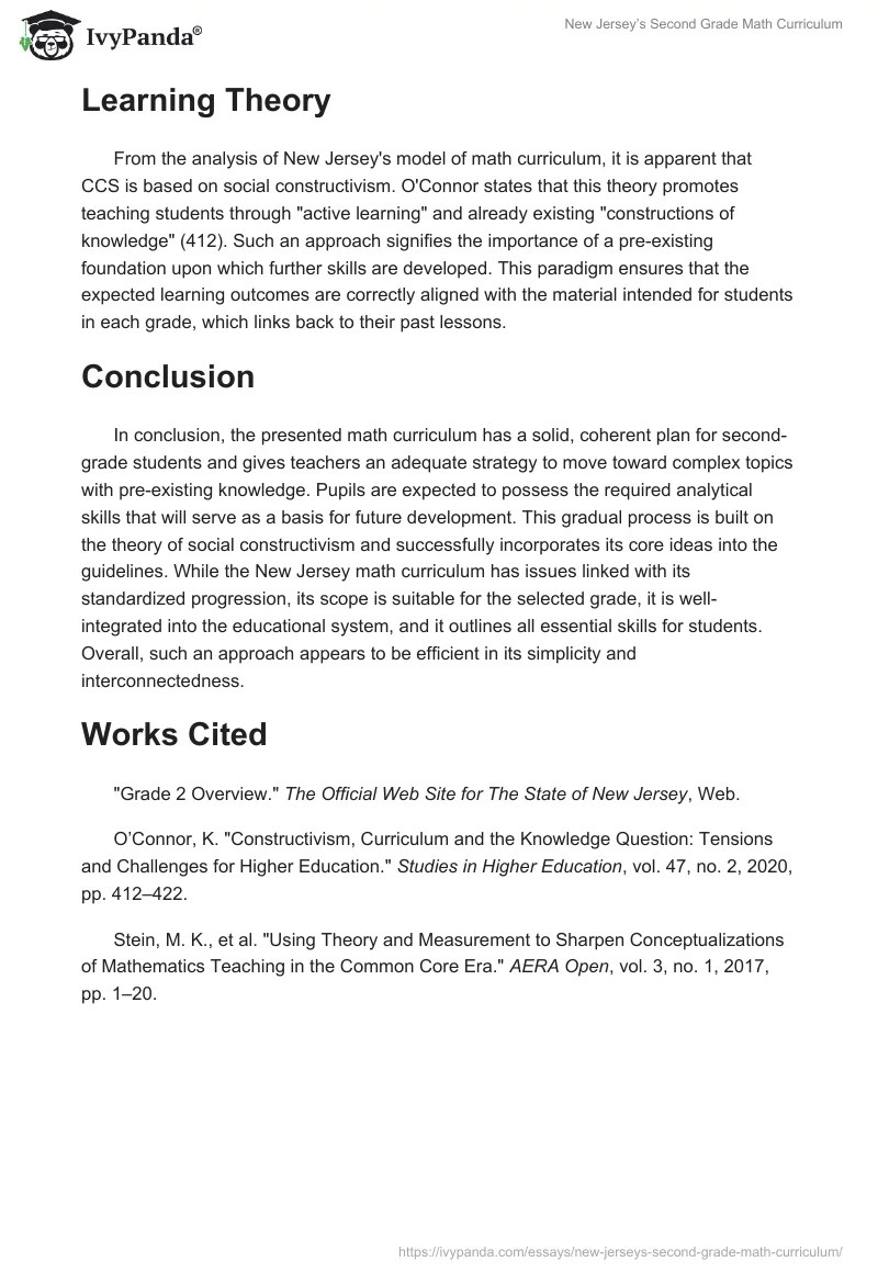New Jersey's Second Grade Math Curriculum 842 Words Essay Example