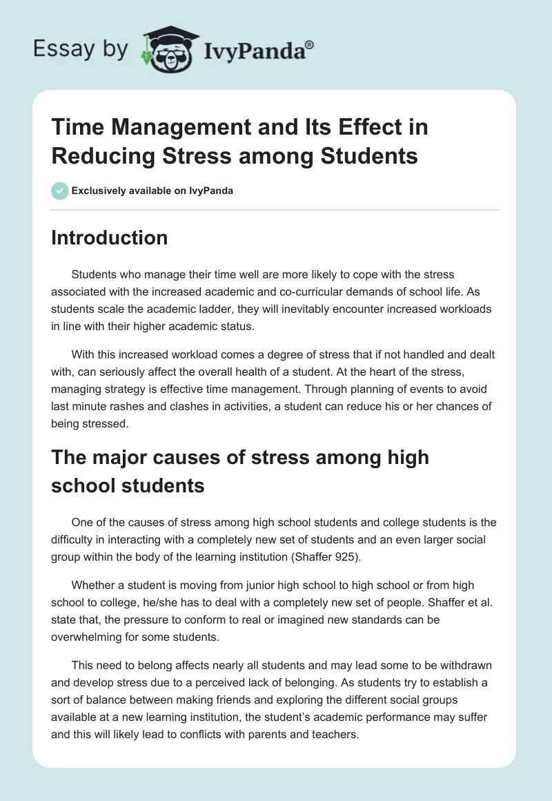 Time Management and Its Effect in Reducing Stress among Students 1091