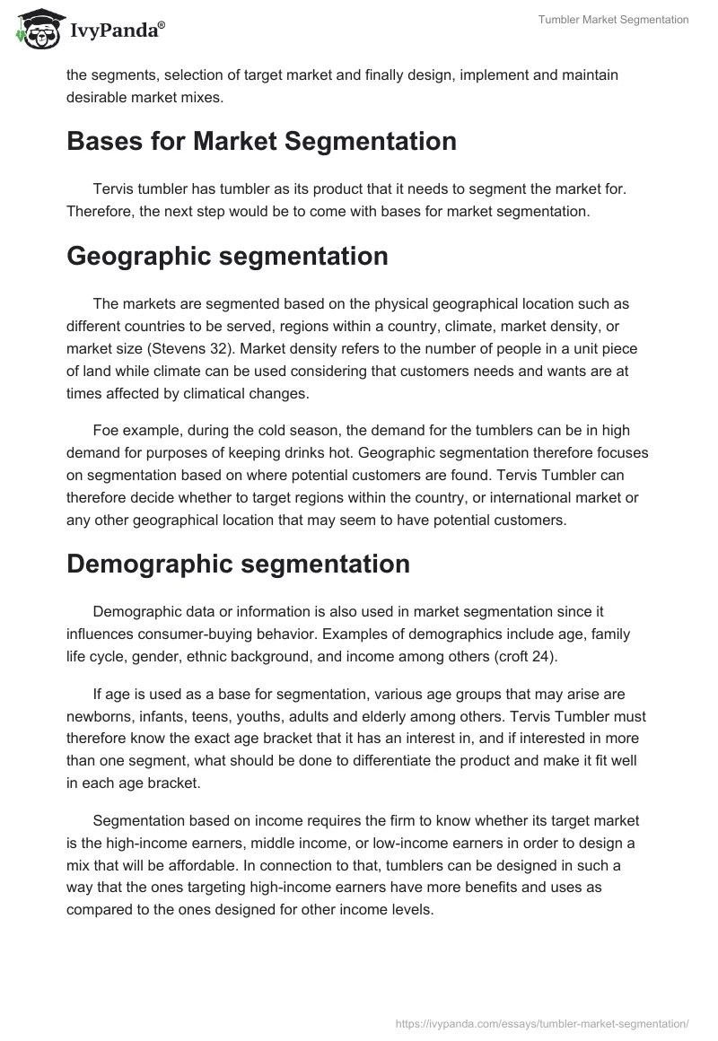 Tumbler Market Segmentation 2272 Words Essay Example