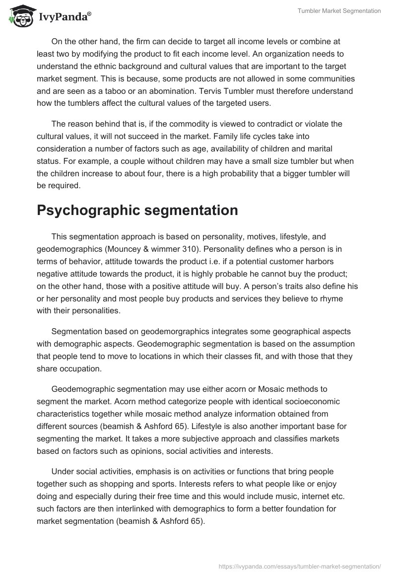 Tumbler Market Segmentation 2272 Words Essay Example