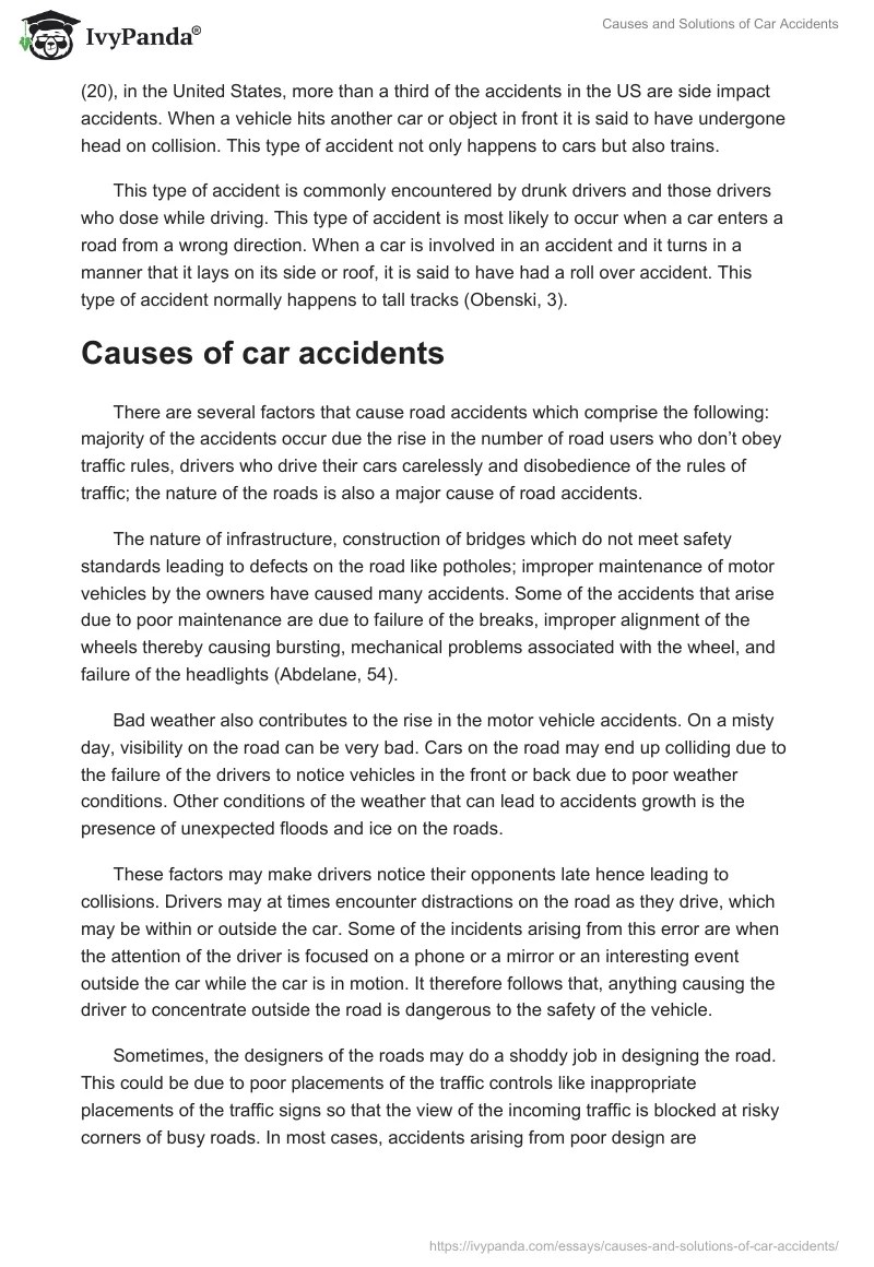 Causes and Solutions of Car Accidents 1397 Words Report Example