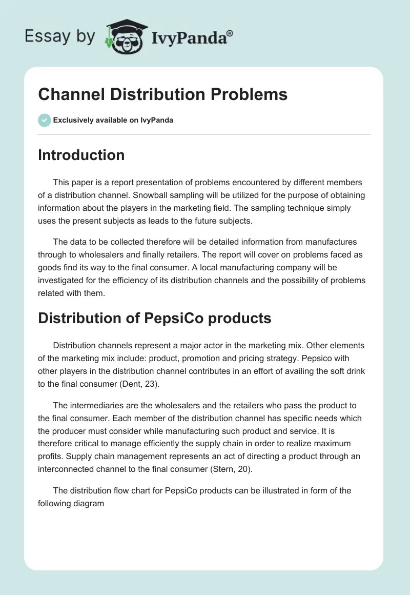 Channel Distribution Problems 1333 Words Essay Example