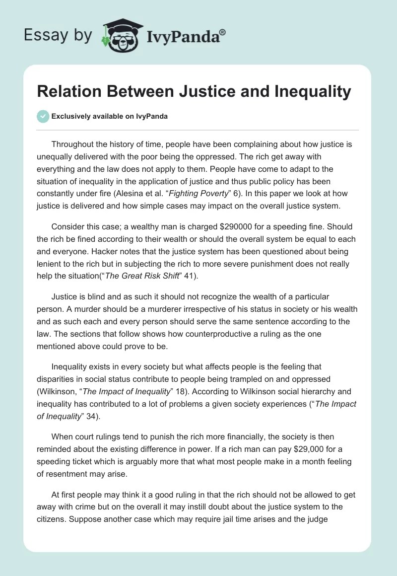 Justice and Inequality 1711 Words Essay Example