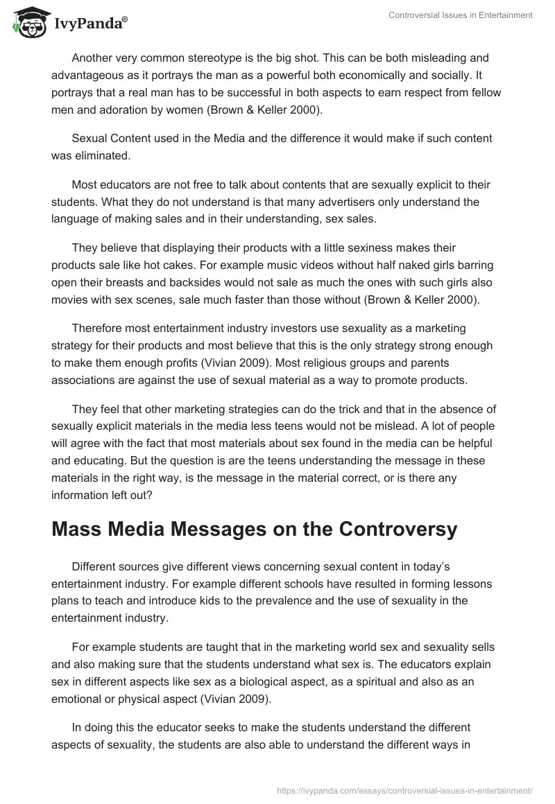 Controversial Issues in Entertainment 1575 Words Essay Example