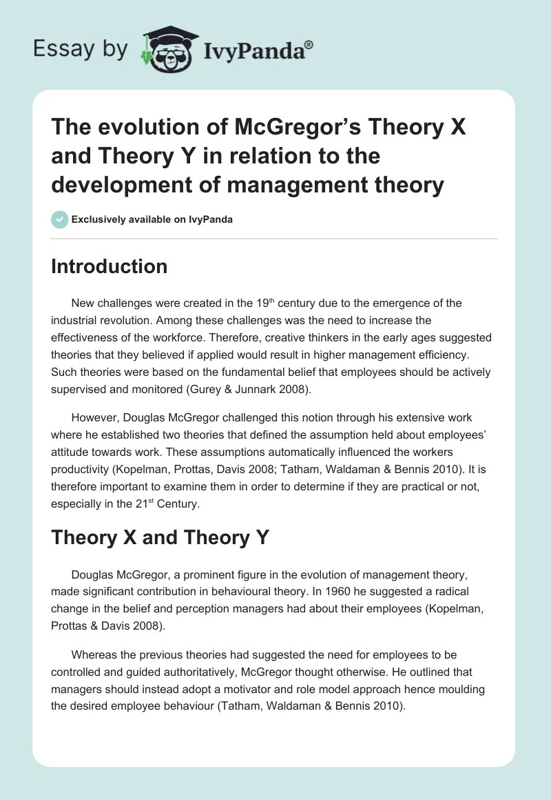 The evolution of McGregor's Theory X and Theory Y in relation to the