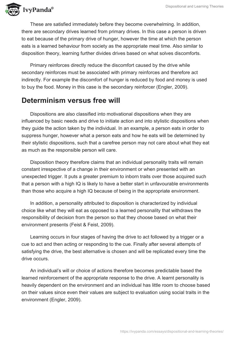 Dispositional and Learning Theories 1116 Words Essay Example