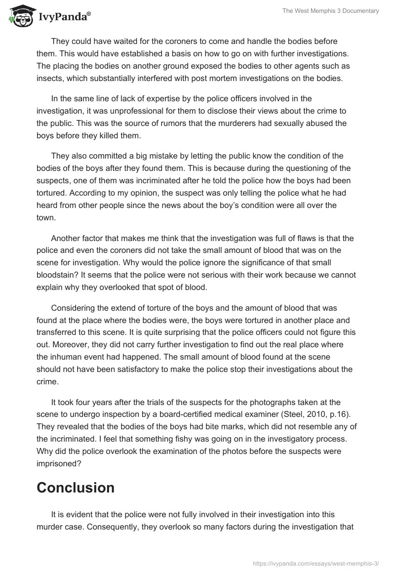 "The West Memphis 3" Documentary 765 Words Term Paper Example