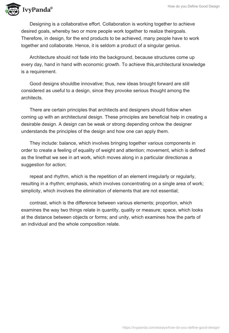How do you Define Good Design 601 Words Essay Example