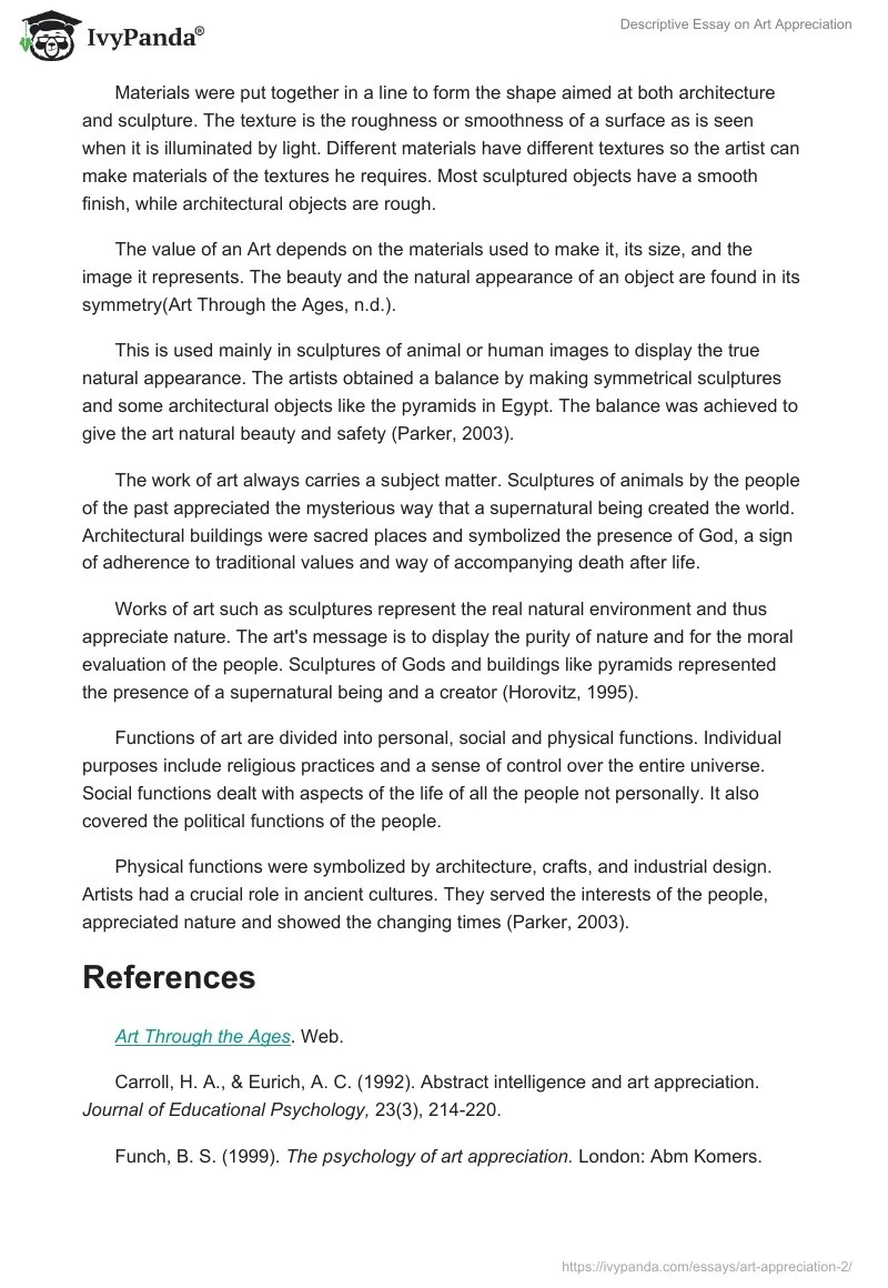 What is Art Appreciation? Essay Example