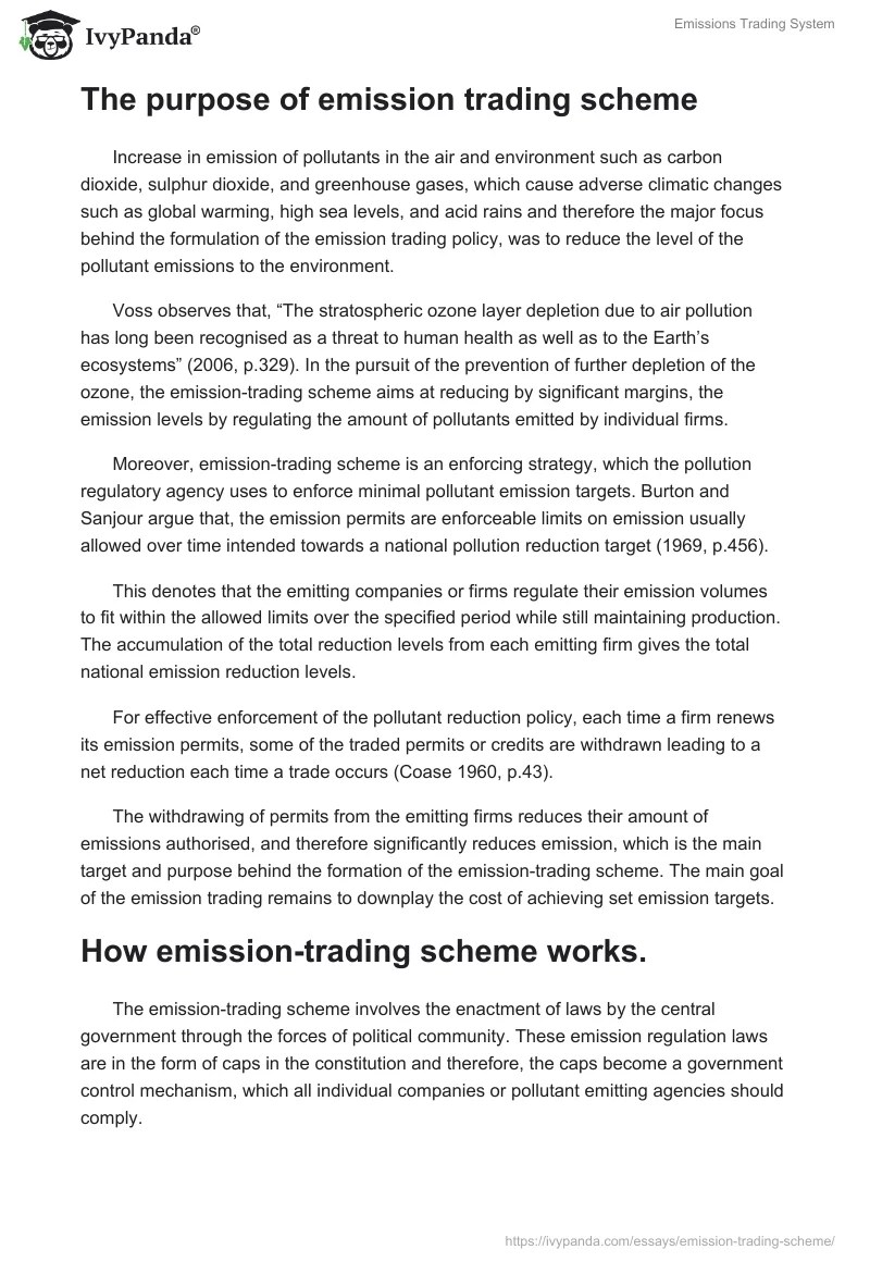 Emissions Trading System 1934 Words Essay Example