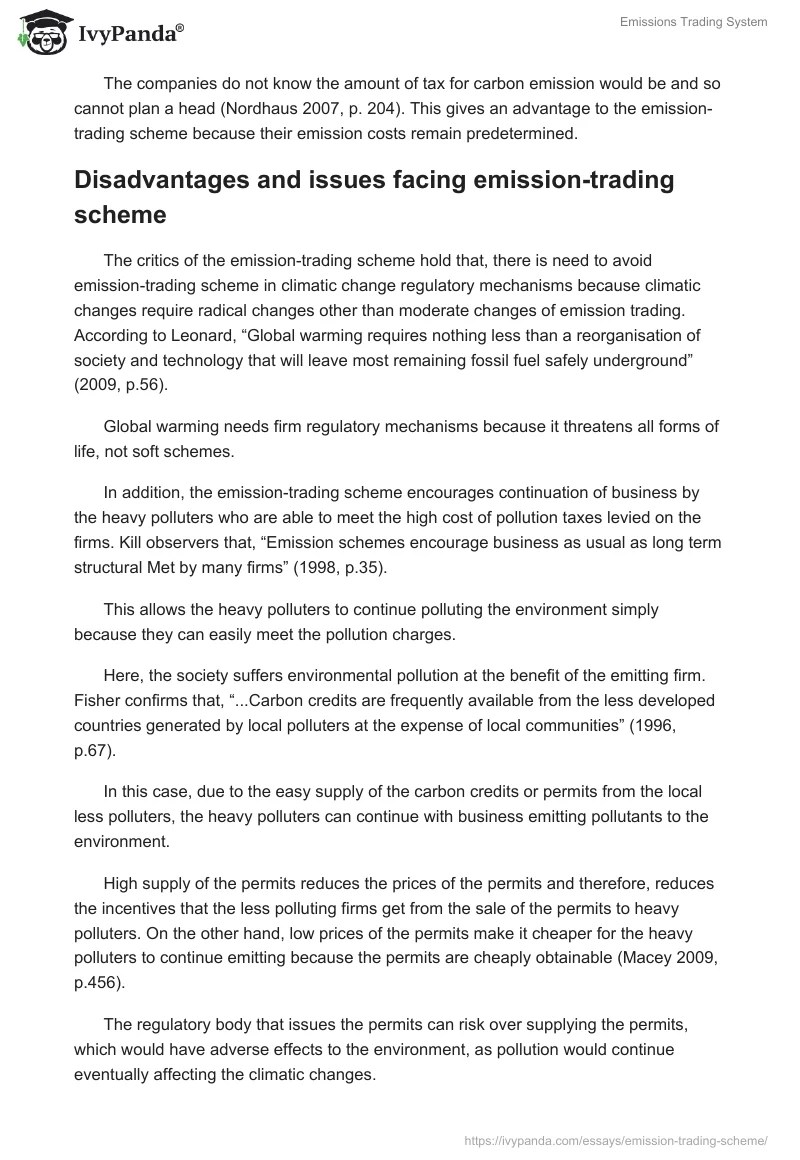 Emissions Trading System 1934 Words Essay Example